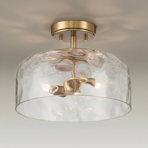 Possini Euro Luther 13″ W Warm Brass Water Glass 2-Light Ceiling Light